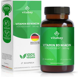 Vitabay Vitamin B3 Niacin 500 mg Kapseln vegan ohne Zusatzstoffe – Bild 1 von 1