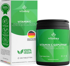 Vitabay Vitamin C 1000 mg mit Citrus-Bioflavonoiden aus Acerola und Hagebutte Tabletten vegan – Bild 1 von 6