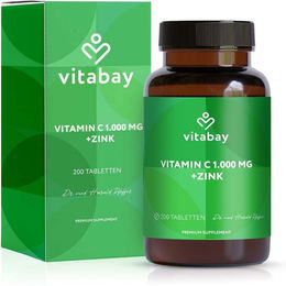 vitabay Vitamin C und Zink gepuffert 1000 mg mit Bioflavonoiden vegan Tabletten 200 Stück – Bild 1 von 1