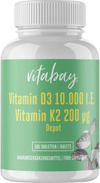 Vitabay Vitamin D3 10000 IE und Vitamin K2 200 mcg Depot Tabletten vegan 180 Stück – Bild 1 von 2