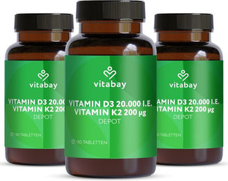 Vitabay Vitamin D3 20000 IE mit K2 Tabletten vegan – Bild 1 von 4