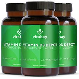 Vitabay Vitamin D3 Depot 20.000 IE hochdosierte vegane Tabletten 720 Stück ohne Zusatzstoffe – Bild 1 von 4