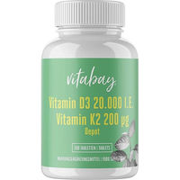 Produktbild von Vitabay Vitamin D3 Depot 20000 IE und Vitamin K2 Tabletten vegan 180 Stück