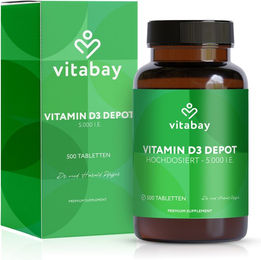 Vitabay Vitamin D3 Depot 5000 IE Kapseln vegan ohne Zusatzstoffe 500 Stück – Bild 1 von 1