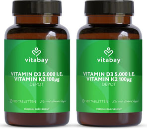 Vitabay Vitamin D3 K2 5000 IE Tabletten vegan 360 Stück – Bild 1 von 3