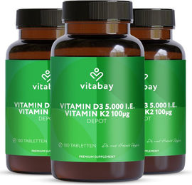 Vitabay Vitamin D3 K2 5000 IE Tabletten vegan – Bild 1 von 3