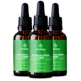 Vitabay Vitamin DEKA Öl 5.000 mit Vitamin D3, K2, A und E in MCT-Öl, hochdosiert, vegan, 3er Pack (3 x 180 ml) – Bild 1 von 4