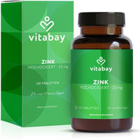 Produktbild von Vitabay Zinkcitrat Hochdosiert - 120 Vegane Tabletten - 25 mg Zink pro Portion - Ohne Zusatzstoffe
