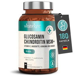 VitaBright Glucosamin Chondroitin MSM hochdosiert mit Kurkuma, Ingwer und Hagebutte, 180 Kapseln, glutenfrei – Bild 1 von 3
