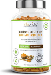 VitaBright Kurkuma Kapseln Bio Vegan Glutenfrei Laktosefrei 180 Stück – Bild 1 von 2