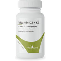 Produktbild von VitaCare Vitamin D3 + K2 5000 I.E. Tabletten 180 Stück glutenfrei laktosefrei ohne Zusatzstoffe