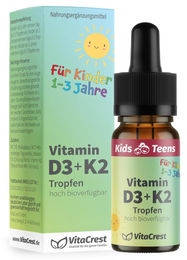 VitaCrest Vitamin D3 K2 Tropfen für Kinder, 10 ml, vegetarisch und ohne Zusatzstoffe – Bild 1 von 3