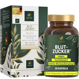 Vitactiv Blutzucker Komplex mit Ceylon-Zimt und Chrom Kapseln vegan ohne Zusatzstoffe 90 Stück – Bild 1 von 6