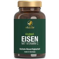 Produktbild von Vitactiv Eisen & Vitamin C mit Eisenbisglycinat und Hagebutte, hochdosiert, 180 vegane Kapseln