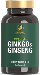 Vitactiv Ginkgo und Ginseng Kapseln mit Vitamin B12 vegan und hochdosiert 60 Stück – Bild 1 von 8