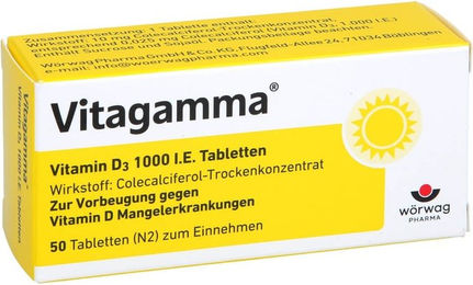 Vitagamma Vitamin D3 1000 I.E. Tabletten 50 Stück laktosefrei und glutenfrei für Kinder – Bild 1 von 1