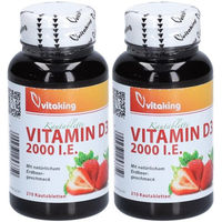 Produktbild von vitaking Vitamin D3 Lutschtabletten mit Erdbeergeschmack 2000 I.E. für Kinder 210 Stück
