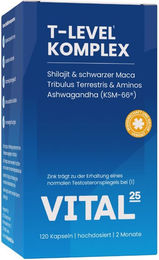 Vital25 T-Level Kapseln mit Shilajit und Ashwagandha KSM-66 vegan und ohne Zusatzstoffe 120 Kapseln – Bild 1 von 1