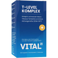 Produktbild von Vital25 T-Level Kapseln mit Shilajit und Ashwagandha KSM-66 vegan und ohne Zusatzstoffe 120 Kapseln