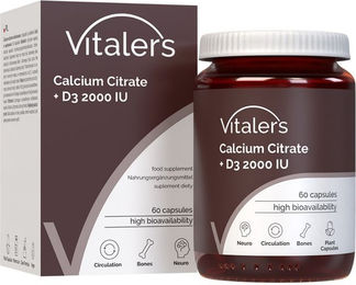 Vitaler’s Calciumcitrat 1200 mg mit Vitamin D3 2000 IE Kapseln ohne Zusatzstoffe 60 Stück – Bild 1 von 2