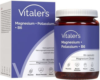 Vitaler's Magnesium Citrat Mineralstoff-Komplex mit Kalium und Vitamin B6 vegan Kapseln für Erwachsene 60 Stück – Bild 1 von 2