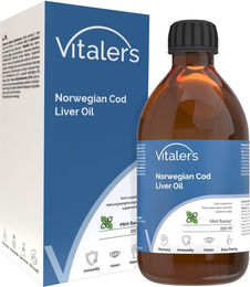 Vitaler's Omega-3 Lebertran mit Vitamin D und E, norwegisches Fischöl 1250 mg, Minzgeschmack, 250 ml, ohne Zusatzstoffe – Bild 1 von 2