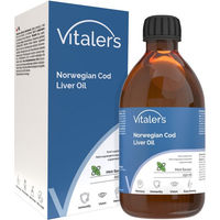 Produktbild von Vitaler's Omega-3 Lebertran mit Vitamin D und E, norwegisches Fischöl 1250 mg, Minzgeschmack, 250 ml, ohne Zusatzstoffe
