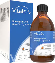 Vitaler’s Omega-3 Lebertran mit Vitamin D3 2000 IE, Orangengeschmack, 250 ml – Bild 1 von 2