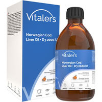 Produktbild von Vitaler’s Omega-3 Lebertran mit Vitamin D3 2000 IE, Orangengeschmack, 250 ml