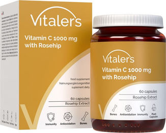 Vitaler's Vitamin C mit Hagebutte 1000 mg Kapseln vegan – Bild 1 von 2
