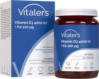 Vitaler’s Vitamin D3 4000 IU und Vitamin K2 MK-7 100 µg Tabletten ohne Zusatzstoffe 120 Stück – Bild 1 von 2