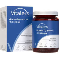 Produktbild von Vitaler’s Vitamin D3 4000 IU und Vitamin K2 MK-7 100 µg Tabletten ohne Zusatzstoffe 120 Stück