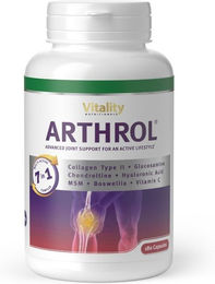 Vitality Nutritionals Arthrol Gelenkkapseln mit Kollagen Typ I und II, MSM, Glucosamin, Hyaluron und Boswellia, 180 Kapseln, ohne Zusatzstoffe, glutenfrei, laktosefrei und zuckerfrei – Bild 1 von 2