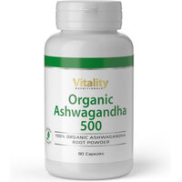 Produktbild von Vitality Nutritionals Bio Ashwagandha 500 mg Kapseln vegan laktosefrei glutenfrei