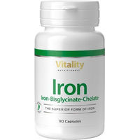 Produktbild von Vitality Nutritionals Eisen Bisglycinat Chelat Kapseln vegan für Frauen ohne Zusatzstoffe