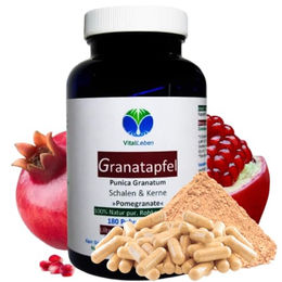 VitalLeben Granatapfel Kapseln vegan ohne Zusatzstoffe 180 Stück – Bild 1 von 2