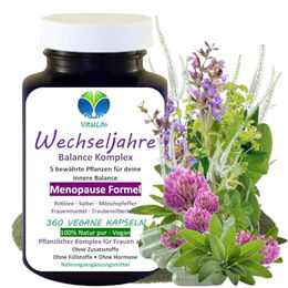 VitalLeben Kräuter-Komplex Wechseljahre Menopause Formel vegan 360 Kapseln ohne Zusatzstoffe – Bild 1 von 4