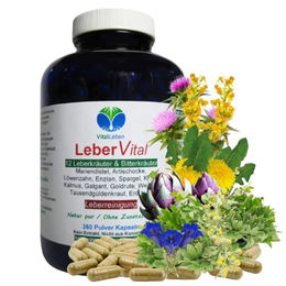 VitalLeben Leber Vital 12 Kräuter und Bitterstoffe Kapseln ohne Zusatzstoffe 360 Stück – Bild 1 von 2