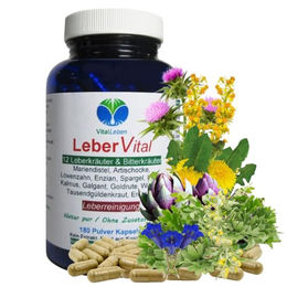 VitalLeben Leber Vital Komplex mit 12 Kräutern und Bitterstoffen 180 Kapseln ohne Zusatzstoffe – Bild 1 von 2