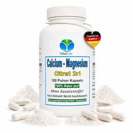 VitalLife Calciumcitrat und Magnesiumcitrat 2:1 Komplex Kapseln ohne Zusatzstoffe 180 Stück – Bild 1 von 3