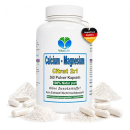 VitalLife Calciumcitrat und Magnesiumcitrat 2:1 Komplex Kapseln ohne Zusatzstoffe 360 Stück – Bild 1 von 3