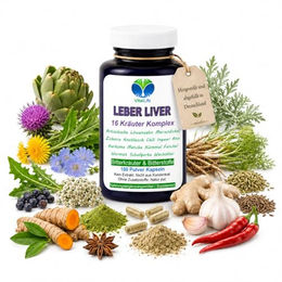 VitalLife Leber Liver Bitterstoffe und Bitterkräuter Komplex mit 16 Kräutern, 180 Kapseln, laktosefrei, glutenfrei und ohne Zusatzstoffe – Bild 1 von 6