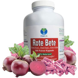 VitalLife Rote Bete Kapseln mit reinem Wurzel-Pulver ohne Zusatzstoffe gluten- und laktosefrei 360 Kapseln – Bild 1 von 3