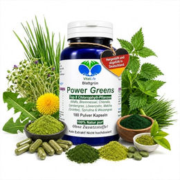 VitalLife Superfood-Mischung Green Power Greens Top8 Chlorophyll Kapseln 180 Stück ohne Zusatzstoffe glutenfrei laktosefrei – Bild 1 von 8