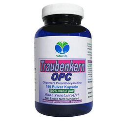 VitalLife Traubenkern OPC Kapseln mit Traubenkernmehl 180 Stück glutenfrei laktosefrei und ohne Zusatzstoffe – Bild 1 von 2