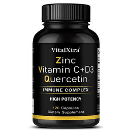 VitalXtra Zink, Quercetin, Vitamin C und Vitamin D3 Kapseln für Erwachsene, 120 Kapseln – Bild 1 von 3