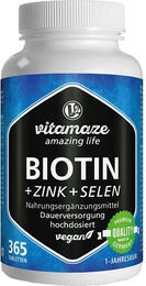 Vitamaze Biotin 10 mg hochdosiert mit Zink und Selen Tabletten vegan 365 Stück – Bild 1 von 5