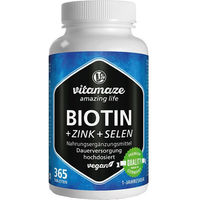 Produktbild von Vitamaze Biotin 10 mg hochdosiert mit Zink und Selen Tabletten vegan 365 Stück