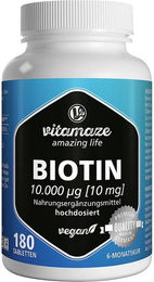 Vitamaze Biotin 10 mg hochdosiert vegan Tabletten 180 Stück – Bild 1 von 2