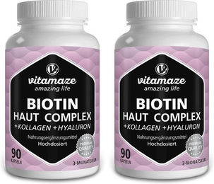 vitamaze Biotin Haut Complex mit Kollagen und Hyaluron Beauty-Kollagen-Kombi Kapseln 180 Stück glutenfrei laktosefrei und ohne Zusatzstoffe für Männer und Frauen – Bild 1 von 1